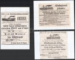 1840-1877 Hajózással kapcsolatos dokumentumok gyűjteménye.  korabeli újsághirdetések, hajómenetrende...