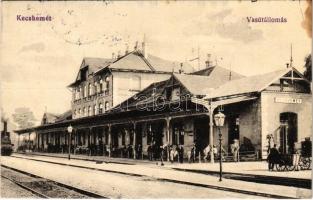 1920 Kecskemét, vasútállomás, gőzmozdony, vonat, létra. Gross Simon kiadása (fl)
