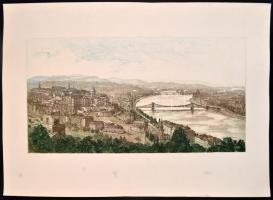 Csurgói Máté Lajos (1931-2001): Budapest. Színes rézkarc, papír, jelzés nélkül, 25×49 cm