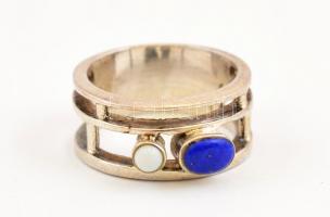 Ezüst(Ag) opállal és lapis lazulival kirakott gyűrű, jelzett, méret: 55, bruttó: 6,1 g