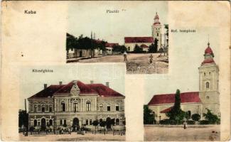 1916 Kaba, Piac tér, Református templom, Községháza, Takarékpénztár (EK)
