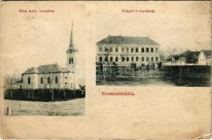 1916 Kunszentmiklós, Római katolikus templom, Polgári leányiskola. Hegedűs Károly kiadása (EK)