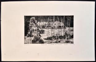 Stettner Béla (1928-1984): Kikötő. Rézkarc, papír, jelzett és datált (Stettner Béla 966), ajándékozá...
