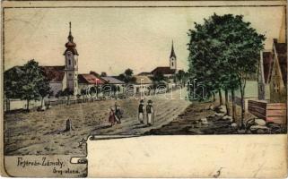 1915 Zámoly, Fejérvár-Zámoly; Öreg utca, művészlap (ázott sarkak / wet corners)