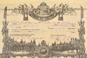 1882 Katonai végelbocsájtó levél 26. gyalogezred katonái részére szakadásokkal