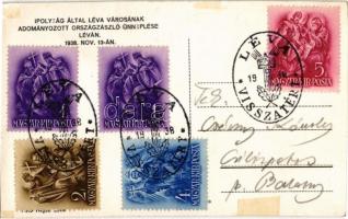 1938 Léva, Levice; Ipolyság által Léva városának adományozott országzászló ünneplése, bevonulás / fl...