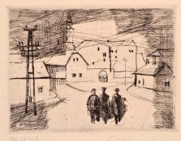 Göllner Miklós (1902-1977): Sétálók (Szentendre?). Rézkarc, papír, jelzett. Göllner Miklós rézkarcai igen ritkák, tudomásunk szerint korábban nem szerepelt aukción. 9,5×14,5 cm