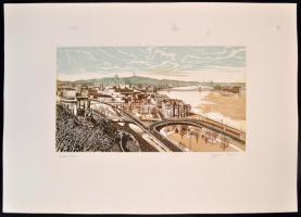 Olvashatatlan jelzéssel (... Iván?): Budai látkép. Színes rézkarc, papír, 20x37 cm