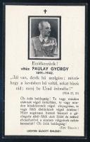 Vitéz Paulay György (1891-1942) gyászjelentése, a képen sok kitüntetéssel dekorált.