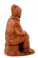 Orbán Judit: Zsákos ember. Festett gipsz szobor. Jelzett, lepattanásokkal. 30 cm