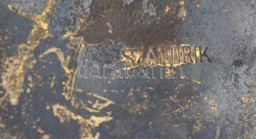 Szecessziós Szandrik ládika. Réz, jelzett, kulcs nélkül. 13x10x12 cm