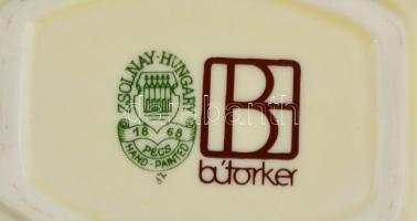 Zsolnay virágmintás hamutál. Kézzel festett, jelzett, kopással 13x8 cm