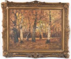 Olvashatatlan jelzéssel: Rőzsehordó. Olaj, vászon. Sérült, díszes neobarokk stílusú fa keretben,  60...