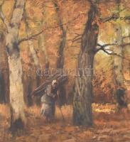 Olvashatatlan jelzéssel: Rőzsehordó. Olaj, vászon. Sérült, díszes neobarokk stílusú fa keretben,  60...