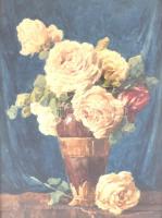 Komáromi Kacz Endréné (1883-1954): Rózsás csendélet. Akvarell, papír, jelzett, Sérült, üvegezett, díszes neobarokk stílusú fa keretben, 44,5×33 cm