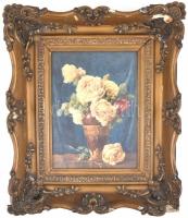 Komáromi Kacz Endréné (1883-1954): Rózsás csendélet. Akvarell, papír, jelzett, Sérült, üvegezett, dí...