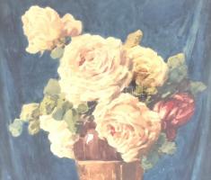 Komáromi Kacz Endréné (1883-1954): Rózsás csendélet. Akvarell, papír, jelzett, Sérült, üvegezett, dí...