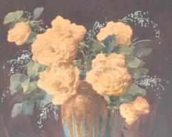 Komáromi Kacz Endréné (1883-1954): Rózsás csendélet. Akvarell, papír, jelzett. Sérült, üvegezett, dí...