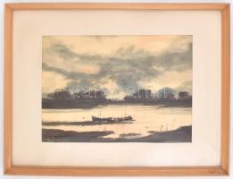 Weintrager Adolf (1927-1987): Vízparton (Dunánál?). Akvarell, papír, jelzett, üvegezett keretben, 33...