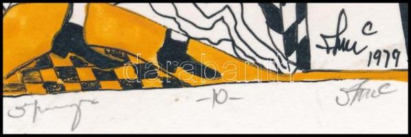 Szász jelzéssel: Három hölgy. Vegyes technika, karton. 27x10 cm