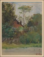 Schauer jelzéssel: Ház a fák mögött. Vegyes technika, karton, paszpartuban, 19x15 cm