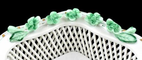 Herendi Apponyi mintás áttört kosárka. Kézzel festett, jelzett, kis lepattanással d: 15 cm