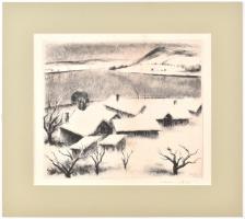 Kórusz József (1927-2010): Dunakanyar. Rézkarc, papír, jelzett, paszpartuban, 24,5x29 cm