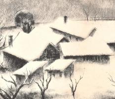 Kórusz József (1927-2010): Dunakanyar. Rézkarc, papír, jelzett, paszpartuban, 24,5x29 cm