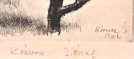 Kórusz József (1927-2010): Dunakanyar. Rézkarc, papír, jelzett, paszpartuban, 24,5x29 cm