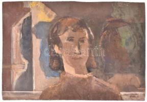 Gaál Imre Péter (1921-2013): Tükröződés (Portré). Olajtempera, plextol, farost, jelzett, hátoldalán ...