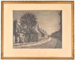 Élesdy István (1912-1987): Országház utca. Rézkarc, papír, jelzett, díszes üvegezett fa keretben, 27...