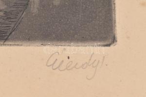 Élesdy István (1912-1987): Országház utca. Rézkarc, papír, jelzett, díszes üvegezett fa keretben, 27...