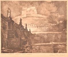 Olvashatatlan jelzéssel, magyar grafikus feltehetően 1920-as v. 30-as évekbeli alkotása: Róma, Castel S. Angelo (Angyalvár). Rézkarc, papír, 25×30,5 cm