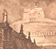 Olvashatatlan jelzéssel, magyar grafikus feltehetően 1920-as v. 30-as évekbeli alkotása: Róma, Caste...