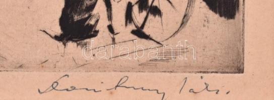 Olvashatatlan jelzéssel: Piac. Rézkarc, papír, paszpartuban, apró foltokkal és gyűrődéssel, 14×15 cm