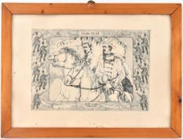 Olvashatatlan jelzéssel: 1848-1849, Petőfi és Bem. Rézkarc, papír, jelzett, kissé foltos, üvegezett ...