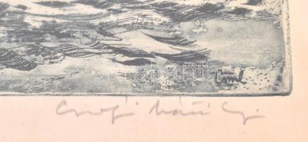 Csurgói Máté Lajos (1931-2001): Badacsonyi vizeken,  rézkarc, papír, jelzett, üvegezett keretben. 19...