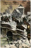 1915 Österr.-ung. Kavallerie verfolgt russische Kosaken / WWI K.u.K. (Austro-Hungarian) military art postcard + Batterie Nr. 1. der k.u.k. Schweren Haubitzdivision Nr. 6. (EK)