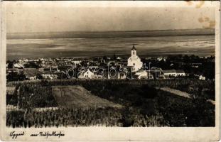 1937 Oka, Oggau am Neusiedler See; látkép, templom. Karl Allmann kiadása / general view, church (fl)