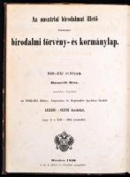 1850 Az ausztriai birodalmat illető bidodalmi törvény- és kormánylap 1850-diki évfolyam, harmadik rész. Július-szeptember. Német.magyar kétnyelvű. félvászon kötésben.
