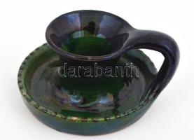 6db festett, mázas gyertyatartó, lepattanásokkal, 5x11,5 cm