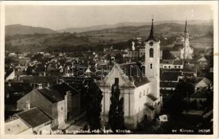 Rohonc, Rechnitz; Röm. Kath. Kirche, ev. Kirche / Római katolikus templom, Evangélikus templom. R. Vollkron kiadása / Catholic church, Lutheran church