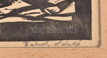 Balogh László (1930-): Eger épületbontás . Linómetszet, papír, jelzett, 35x18 cm paszpartuban