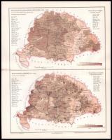 cca 1890-1900 7 db Magyarországgal kapcsolatos térkép, közte: népsűrűség, népműveltség, vasúti térké...