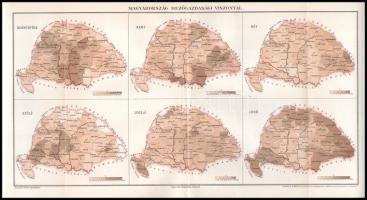 cca 1890-1900 7 db Magyarországgal kapcsolatos térkép, közte: népsűrűség, népműveltség, vasúti térké...