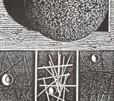 Joseph Kádár (1936-2019): Espace Graphique szitanyomat a dualista sorozatból papír, jelzett, sorszámozott . 24x25 cm