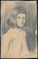 Honti Nándor (1878-1961): Kislány portréja. Ceruza, papír. Jelzett. Sarkainál és szélén sérült, ragasztás nyomaival. 13,5x9 cm
