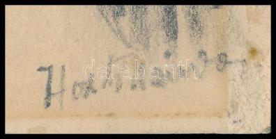 Honti Nándor (1878-1961): Kislány portréja. Ceruza, papír. Jelzett.  Sarkainál és szélén sérült, rag...