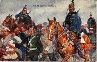 Orosz foglyok szállítása / WWI K.u.K. (Austro-Hungarian) military art postcard, transportation of Russian POWs. B.K.W.I. 259-11. s: Ludwig Koch
