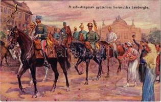 A szövetségesek győzelmes bevonulása Lembergbe / WWI K.u.K. (Austro-Hungarian) military art postcard. L.P. 2422.